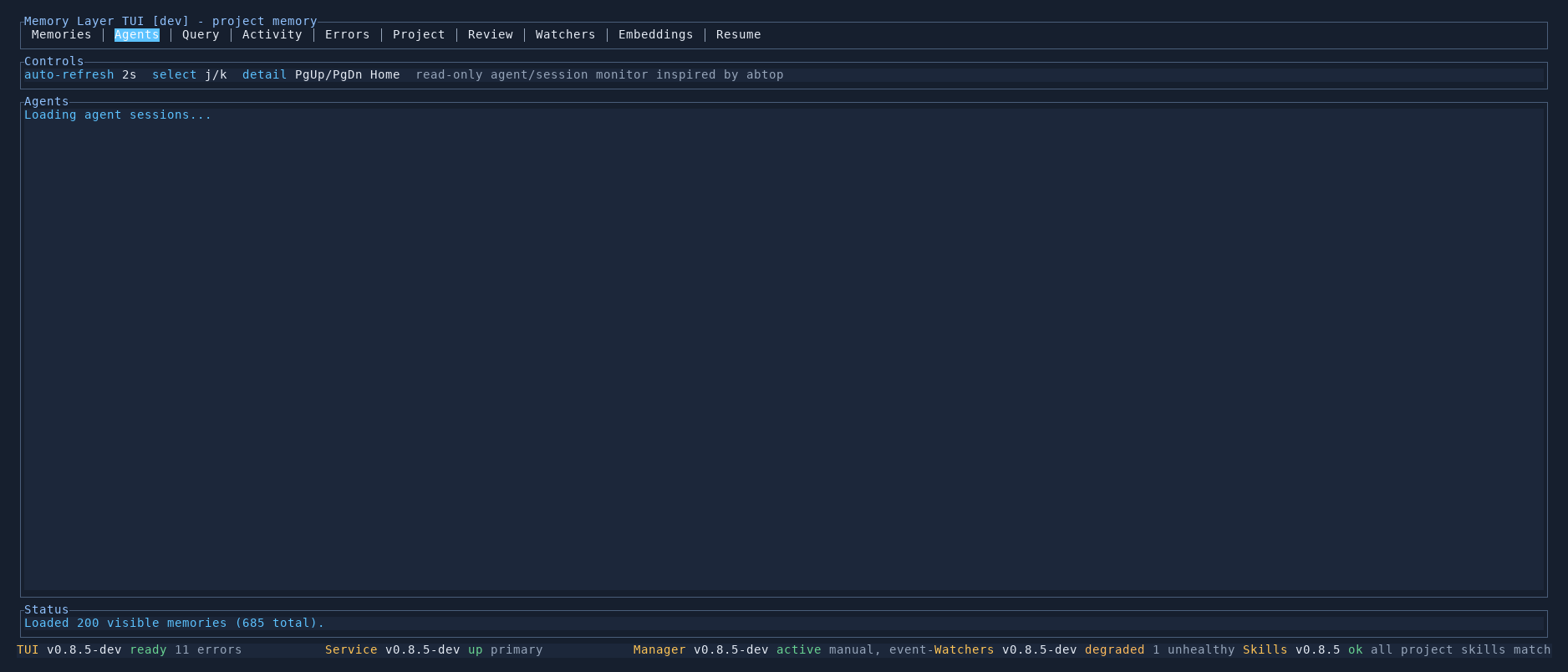 Memory Layer TUI Agents tab