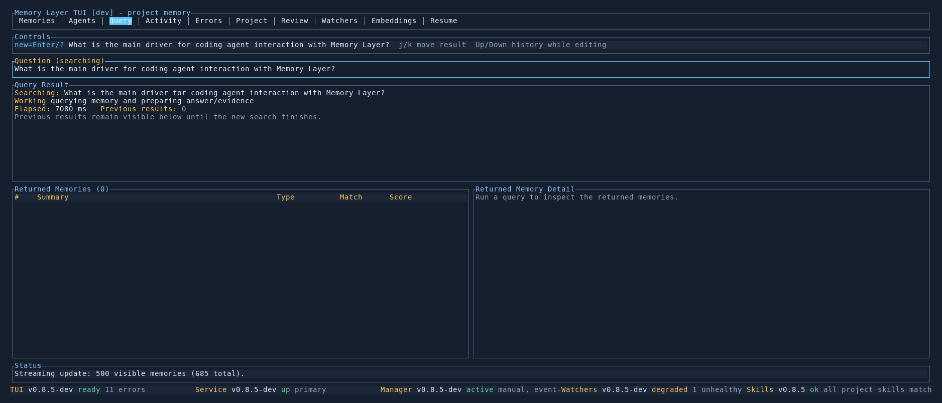 Memory Layer TUI Query tab